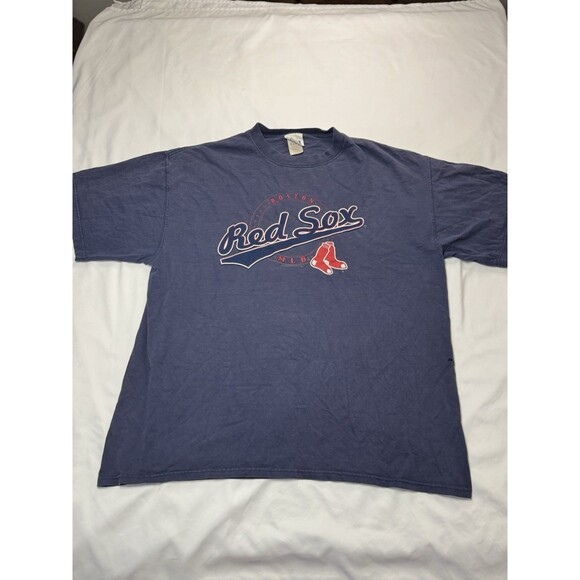 Vintage Boston Red Sox Short Sleeve Shirt Cursive Spellout Blue Men’s XL Y2K - Picture 1 of 7
